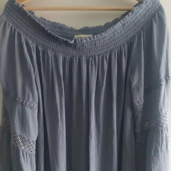 Knox Rose Blue Gauzy off shoulder embroidered Midi Dress Flutter sleeves L - Picture 7 of 8